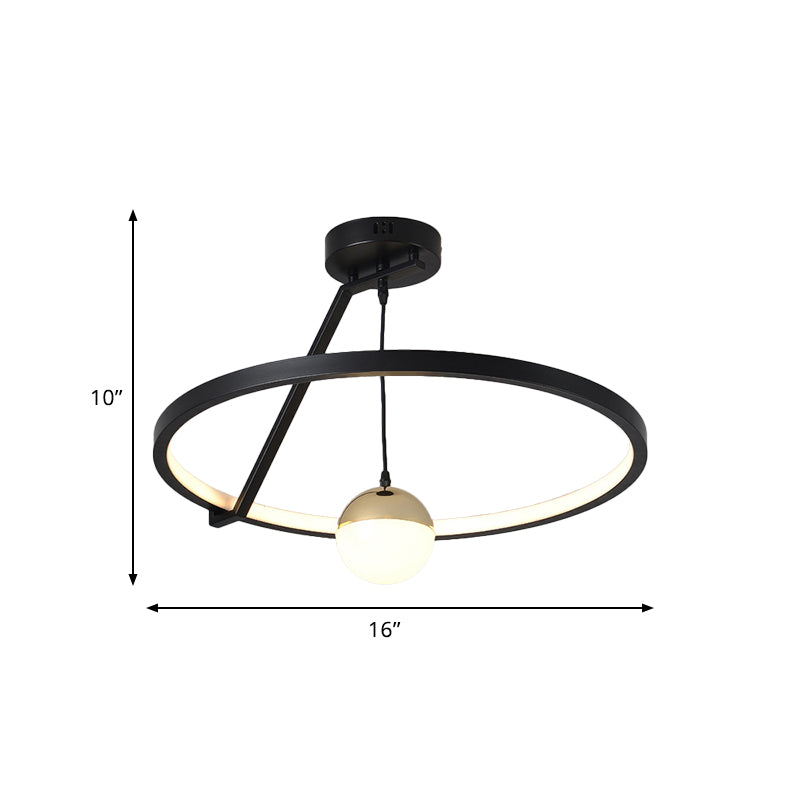Simple Ring Semi Flush Ceiling Light Acrylic LED Bedroom Flushmount Lamp in Black
