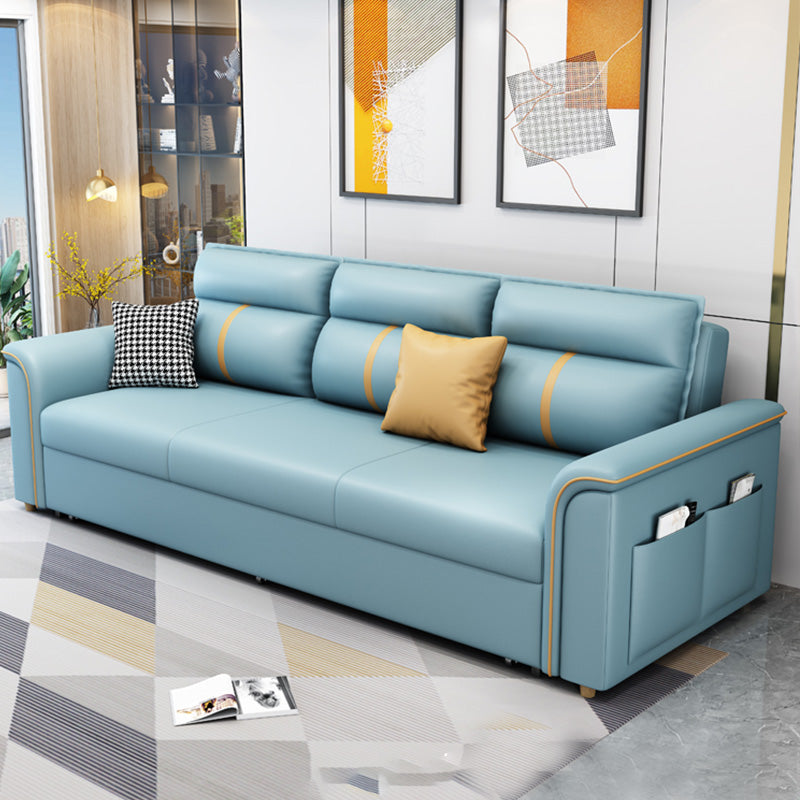Contemporary Sleeper Sofa in Blue with Storage and Pillow Top Arms