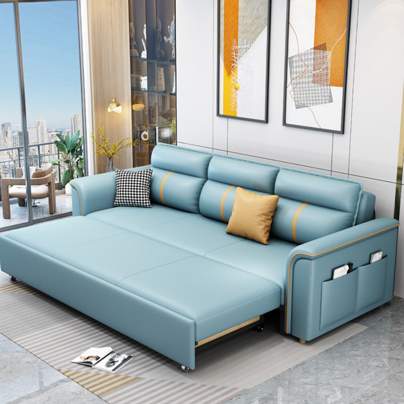 Contemporary Sleeper Sofa in Blue with Storage and Pillow Top Arms