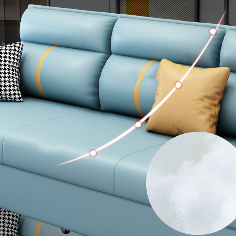 Contemporary Sleeper Sofa in Blue with Storage and Pillow Top Arms