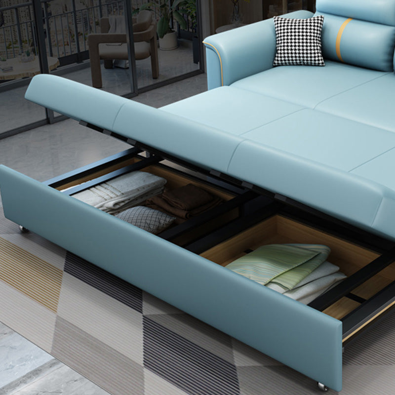 Contemporary Sleeper Sofa in Blue with Storage and Pillow Top Arms