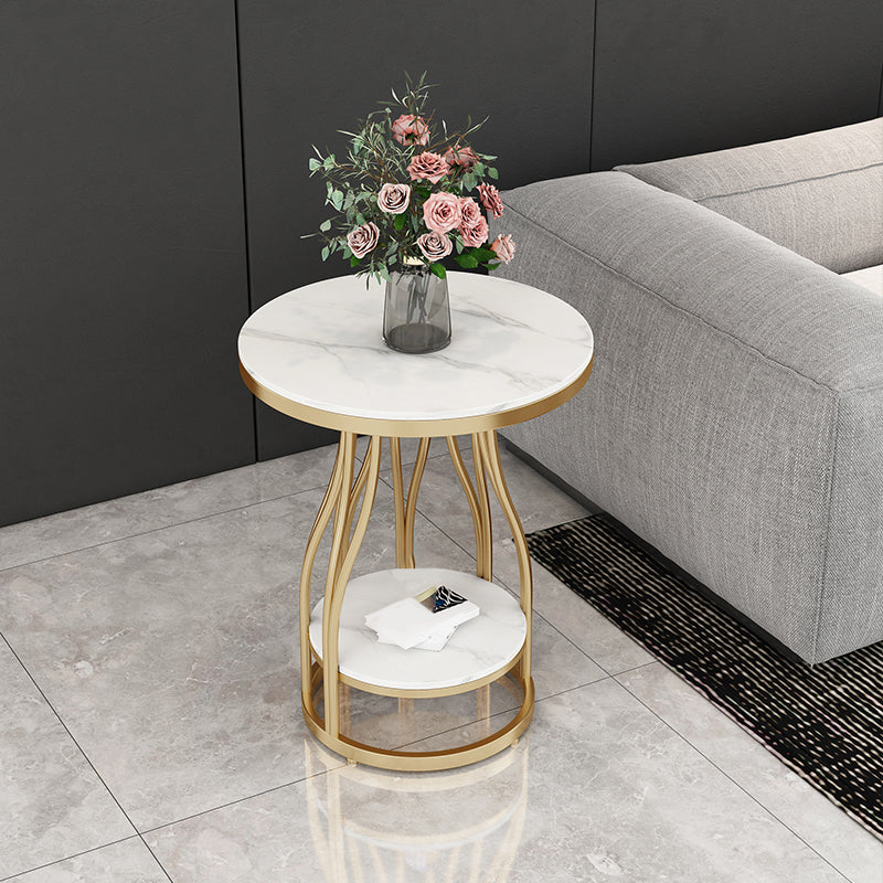 2-Tier Modern Metal Round Side Table 19.7-inch End Table with Shelf