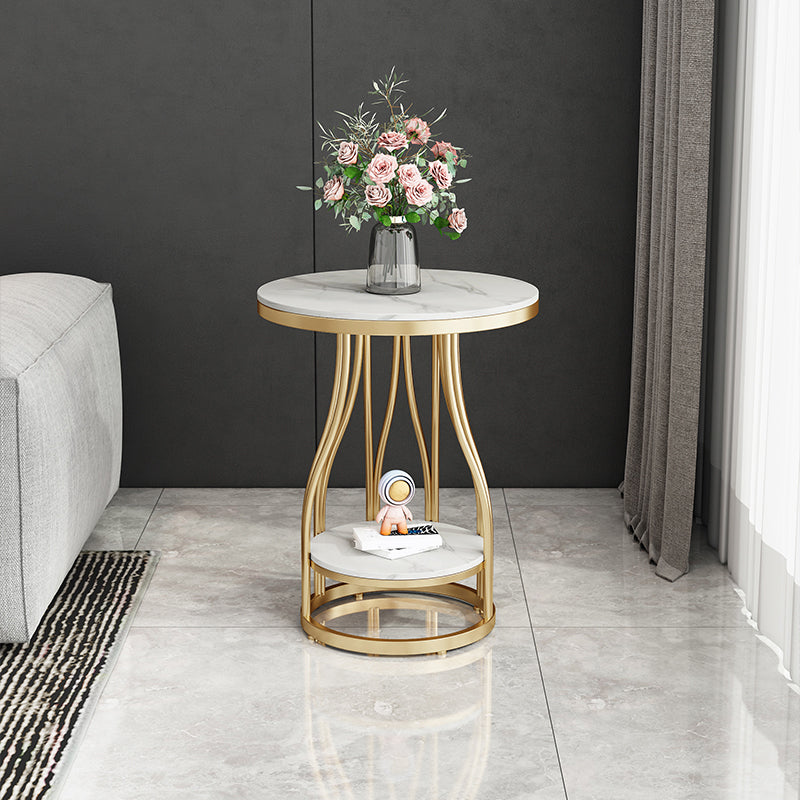 2-Tier Modern Metal Round Side Table 19.7-inch End Table with Shelf