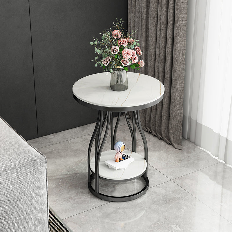 2-Tier Modern Metal Round Side Table 19.7-inch End Table with Shelf