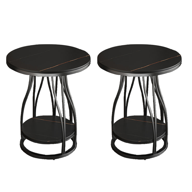 2-Tier Modern Metal Round Side Table 19.7-inch End Table with Shelf