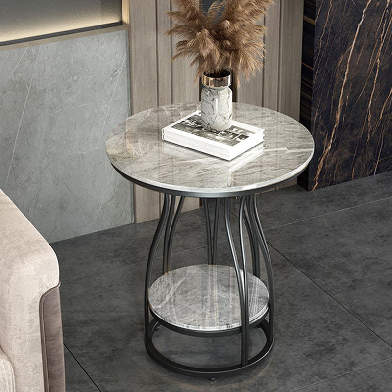 2-Tier Modern Metal Round Side Table 19.7-inch End Table with Shelf