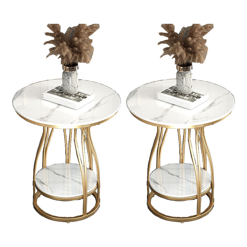 2-Tier Modern Metal Round Side Table 19.7-inch End Table with Shelf