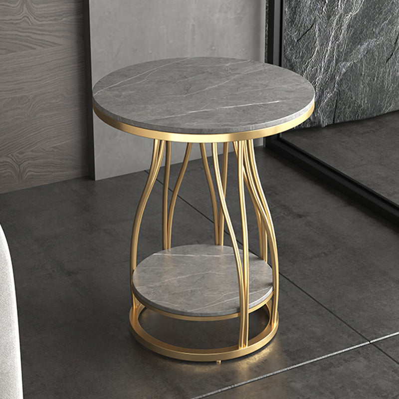 2-Tier Modern Metal Round Side Table 19.7-inch End Table with Shelf