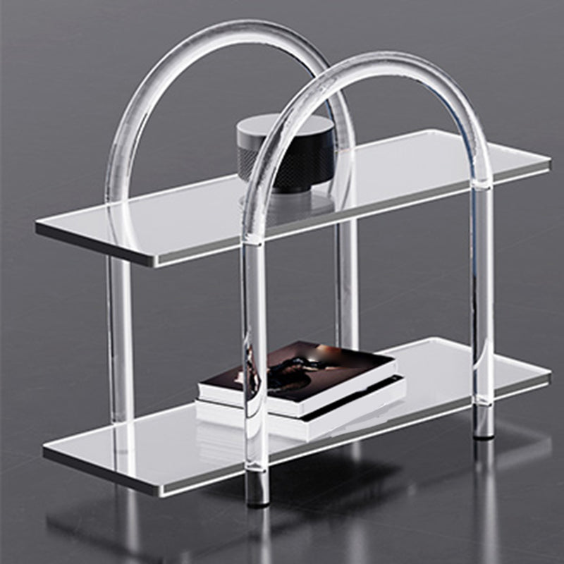 Contemporary Clear Acrylic Sofa Side Accent Table 4 Legs End Table with Storage Shelves