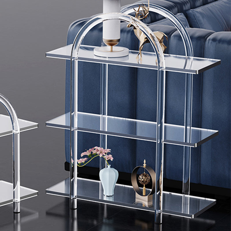 Contemporary Clear Acrylic Sofa Side Accent Table 4 Legs End Table with Storage Shelves
