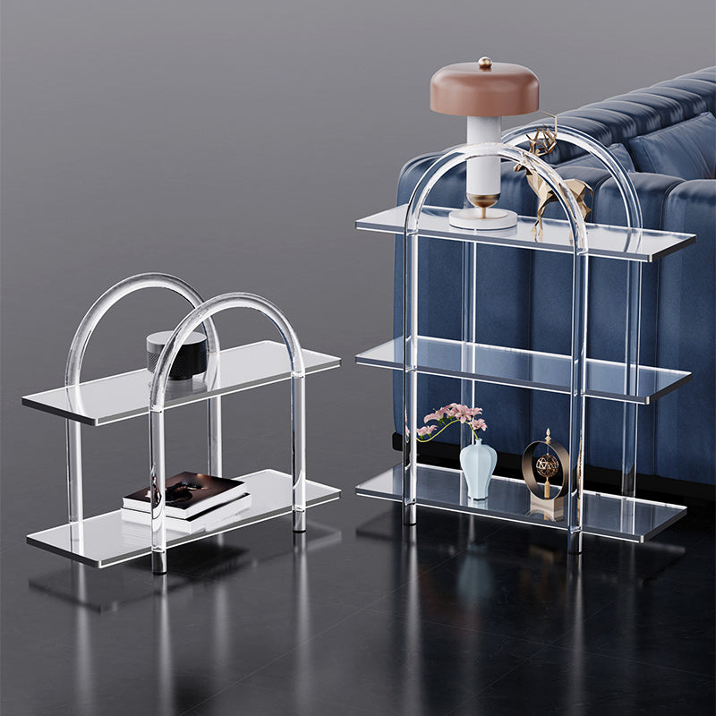 Contemporary Clear Acrylic Sofa Side Accent Table 4 Legs End Table with Storage Shelves