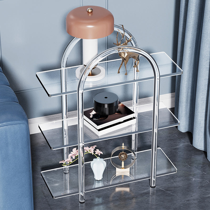 Contemporary Clear Acrylic Sofa Side Accent Table 4 Legs End Table with Storage Shelves
