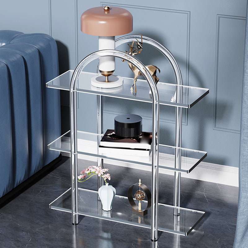 Contemporary Clear Acrylic Sofa Side Accent Table 4 Legs End Table with Storage Shelves
