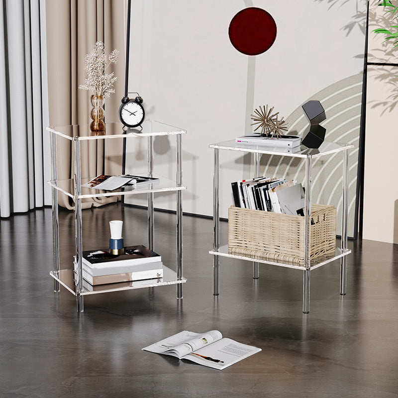 Clear Acrylic Sofa Side Accent Table Contemporary 15.7" W End Table Set with Storage