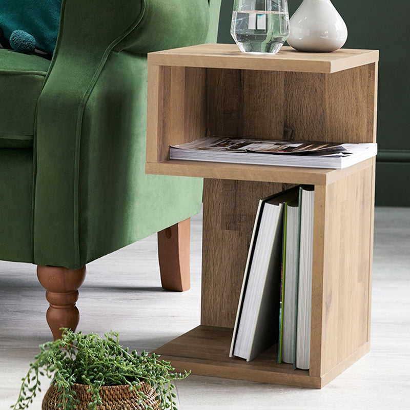 Pine Wood End Table Natural 2 Pieces Sofa Side Accent Table with Storage Shelves