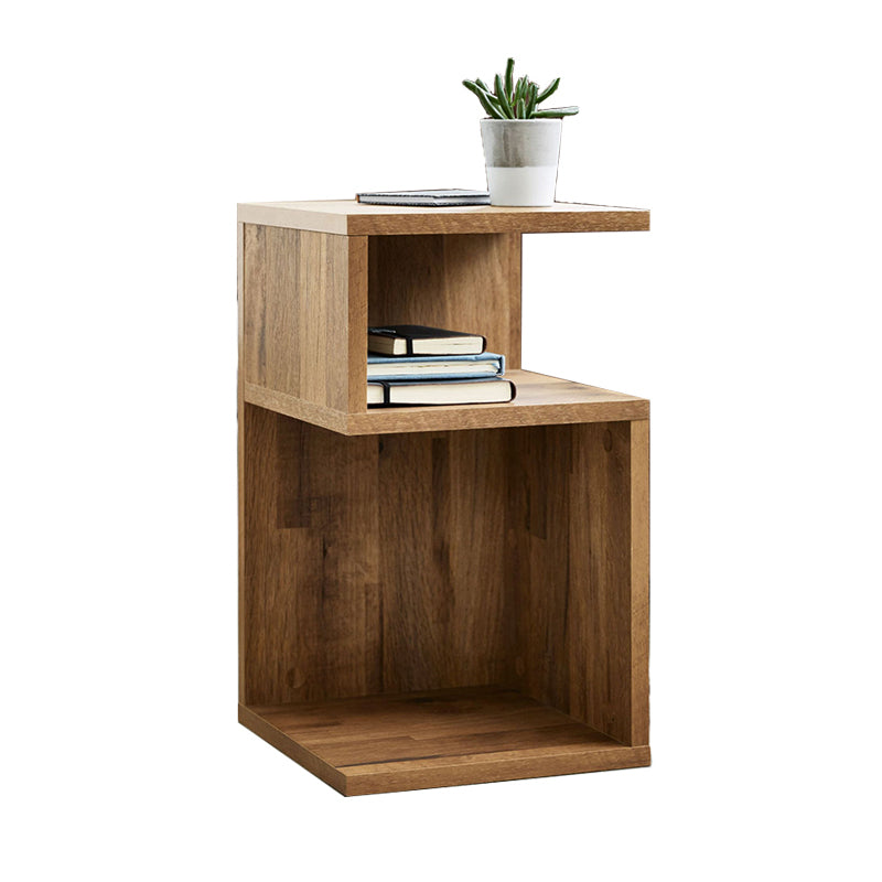 Pine Wood End Table Natural 2 Pieces Sofa Side Accent Table with Storage Shelves