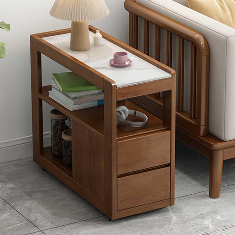 Living Room Side End Table Solid Wood with Storage Rectangular Corner Table