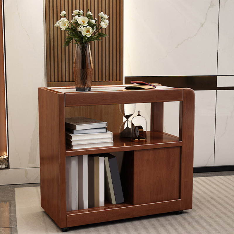 Living Room Side End Table Solid Wood with Storage Rectangular Corner Table