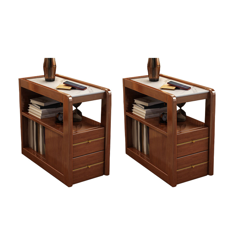 Living Room Side End Table Solid Wood with Storage Rectangular Corner Table