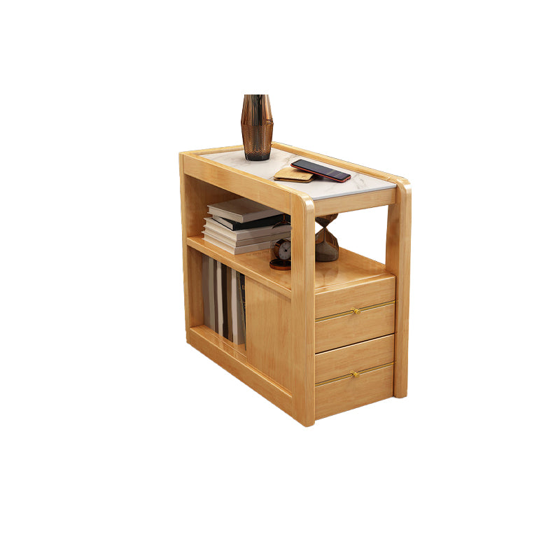 Living Room Side End Table Solid Wood with Storage Rectangular Corner Table