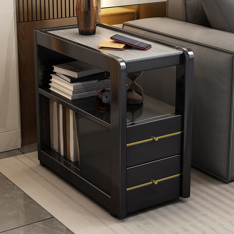 Living Room Side End Table Solid Wood with Storage Rectangular Corner Table