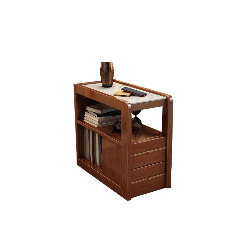 Living Room Side End Table Solid Wood with Storage Rectangular Corner Table