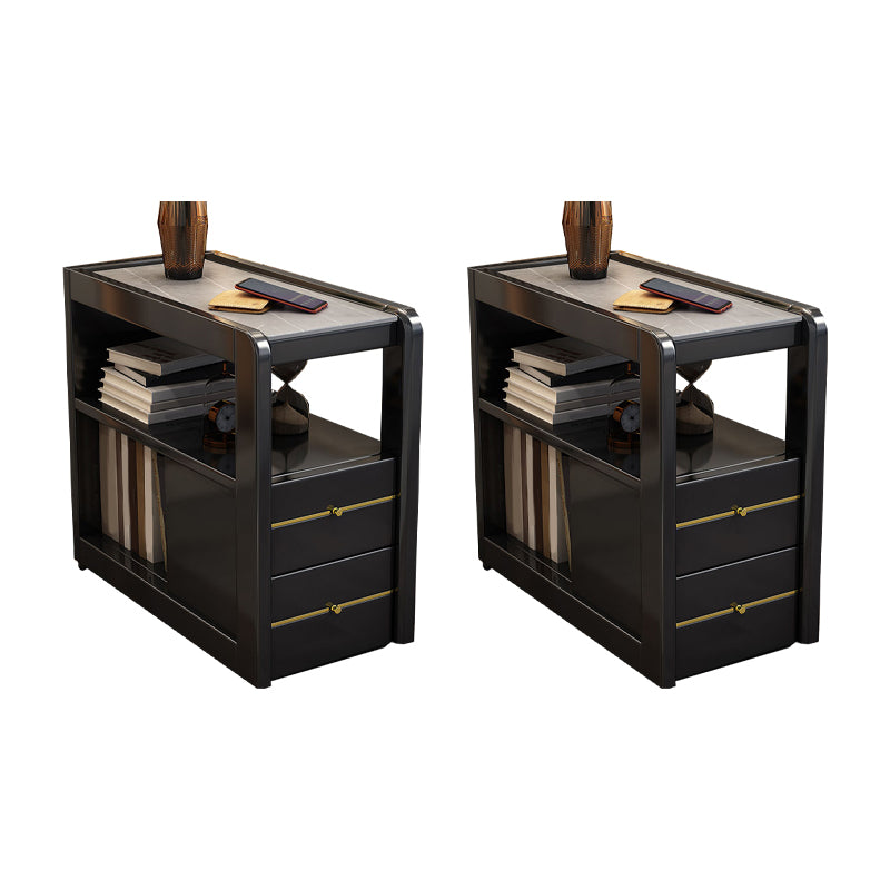 Living Room Side End Table Solid Wood with Storage Rectangular Corner Table