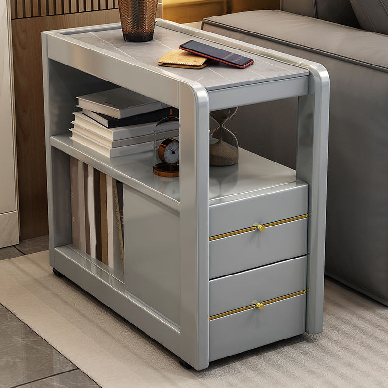 Living Room Side End Table Solid Wood with Storage Rectangular Corner Table
