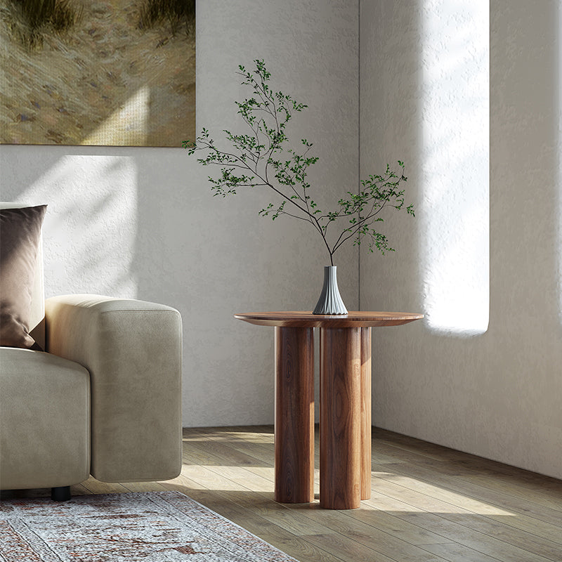Rustic Side End Snack Table Brown Living Room Round 3 Legs Corner Table