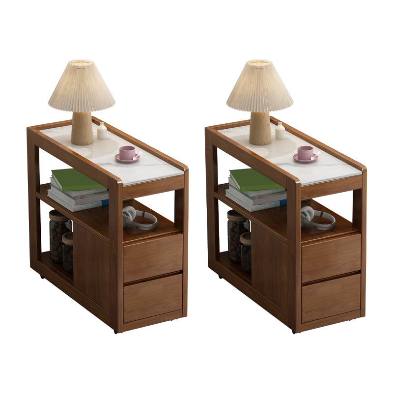 Solid Wood Accent Side Table 4 Legs with Storage Living Room Rectangular