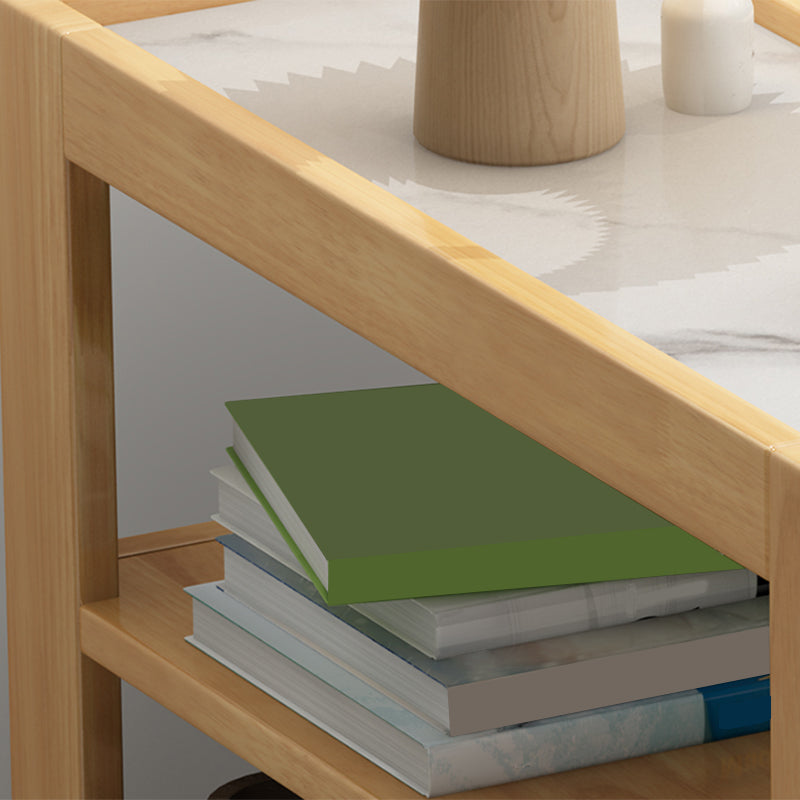 Solid Wood Accent Side Table 4 Legs with Storage Living Room Rectangular