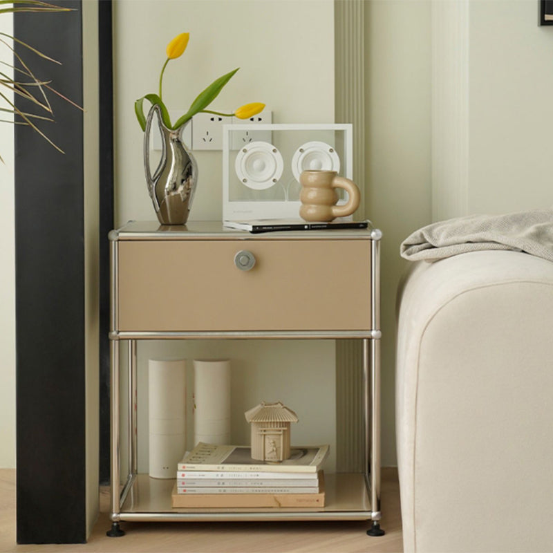 Modernistic End Slide Table Metal with Storage 4 Legs Living Room Corner Table