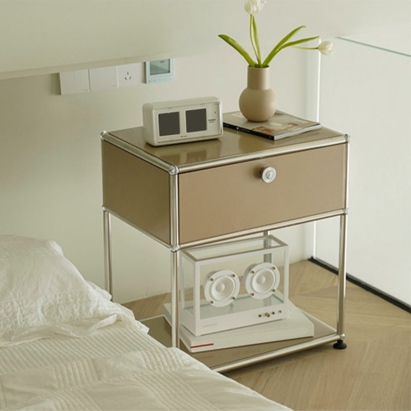 Modernistic End Slide Table Metal with Storage 4 Legs Living Room Corner Table