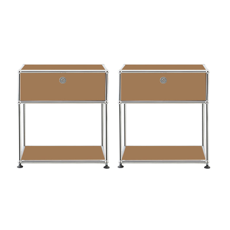 Modernistic End Slide Table Metal with Storage 4 Legs Living Room Corner Table
