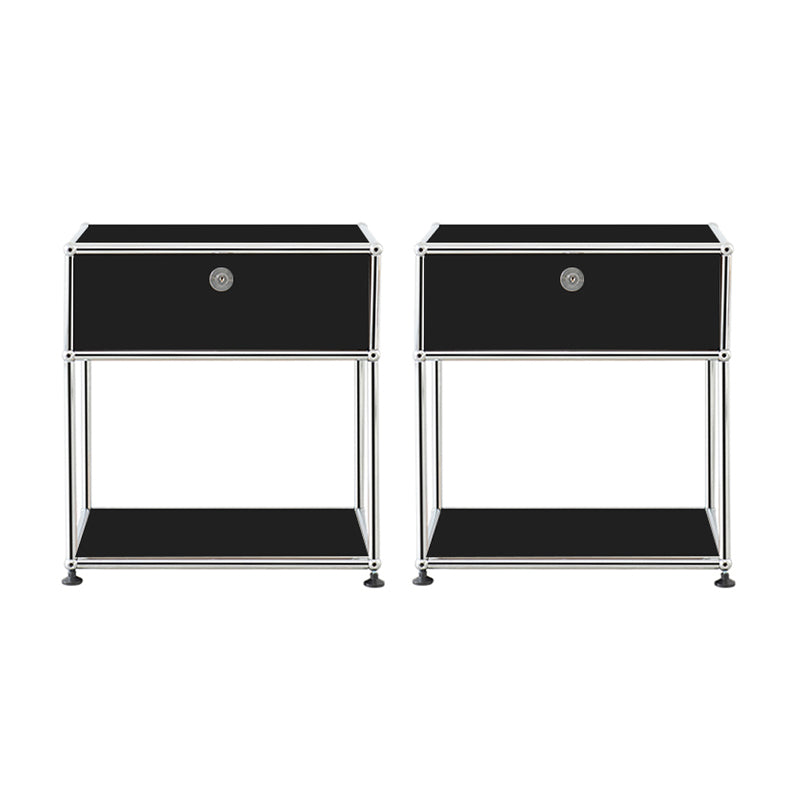 Modernistic End Slide Table Metal with Storage 4 Legs Living Room Corner Table
