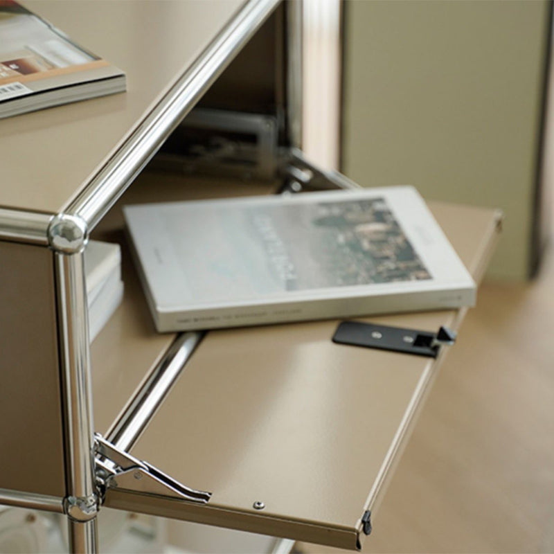 Modernistic End Slide Table Metal with Storage 4 Legs Living Room Corner Table