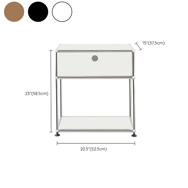 Modernistic End Slide Table Metal with Storage 4 Legs Living Room Corner Table