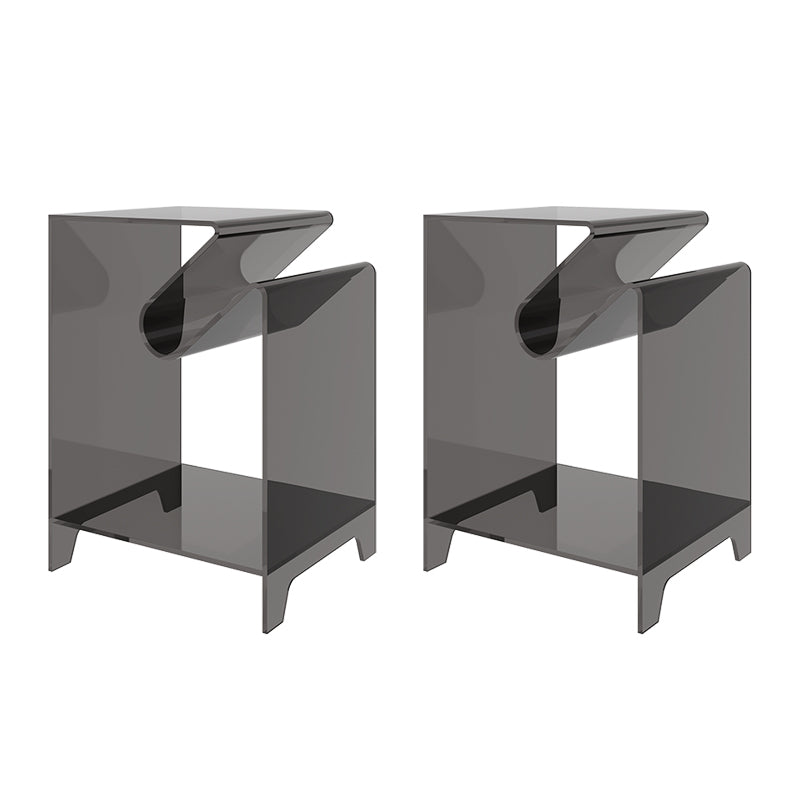 Modernistic Sofa Side Accent Table Plastic 4 Legs Double Tier Rectangular