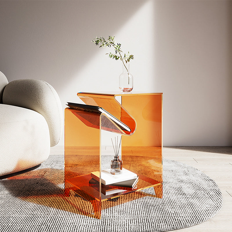 Modernistic Sofa Side Accent Table Plastic 4 Legs Double Tier Rectangular