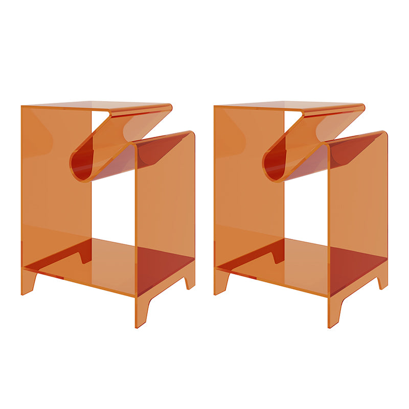 Modernistic Sofa Side Accent Table Plastic 4 Legs Double Tier Rectangular