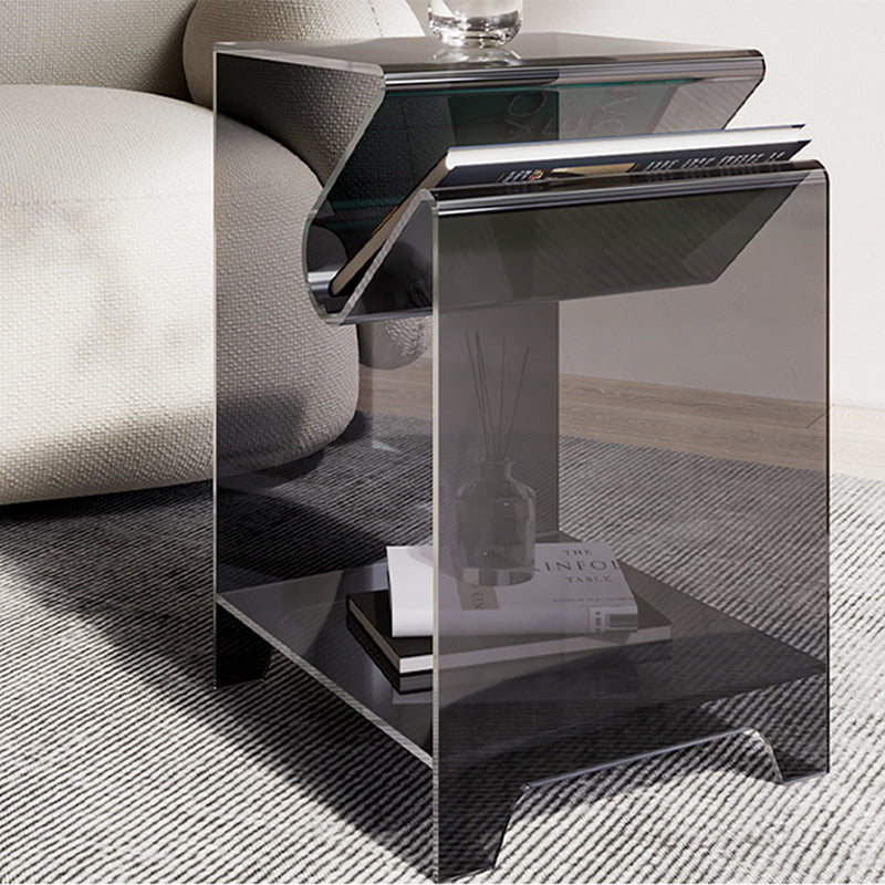 Modernistic Sofa Side Accent Table Plastic 4 Legs Double Tier Rectangular