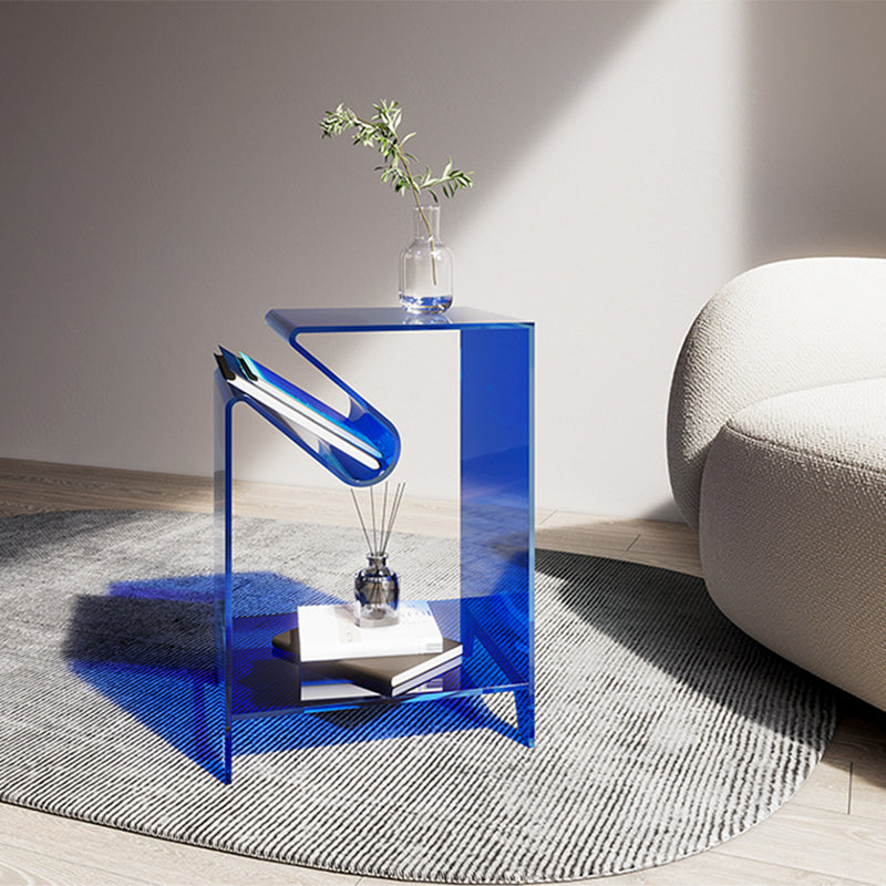 Modernistic Sofa Side Accent Table Plastic 4 Legs Double Tier Rectangular