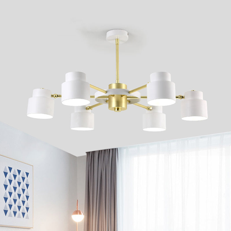 Drum Metallic Ceiling Chandelier Modernism 6 Lights Black/White and Gold Radial Pendant Light Kit