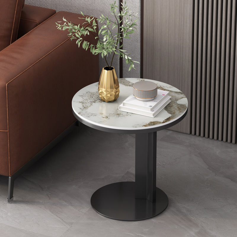 Rustic Sofa Side Accent Table Metal Pedestal Round Living Room Corner Table