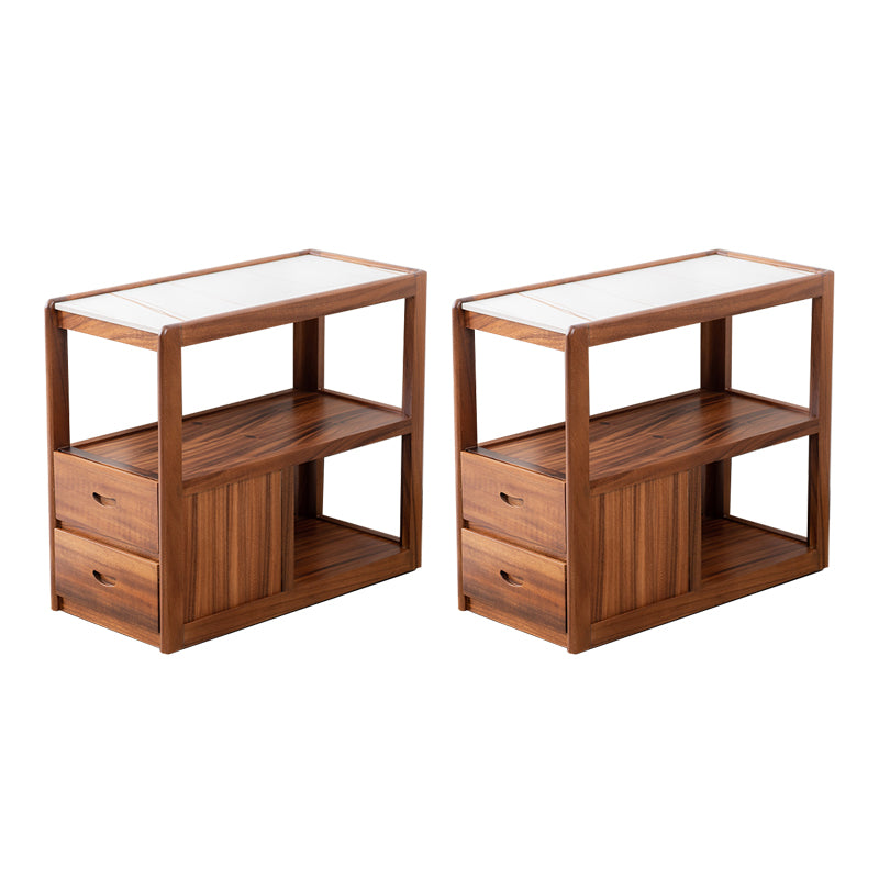 Modernistic Sofa Side Accent Table Solid Wood Block Rectangular with Storage