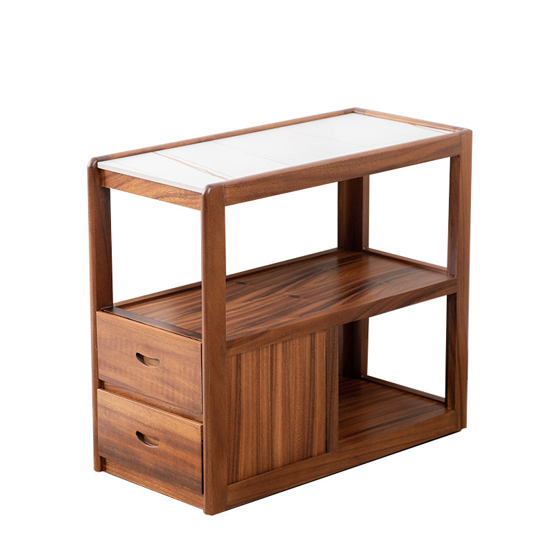 Modernistic Sofa Side Accent Table Solid Wood Block Rectangular with Storage