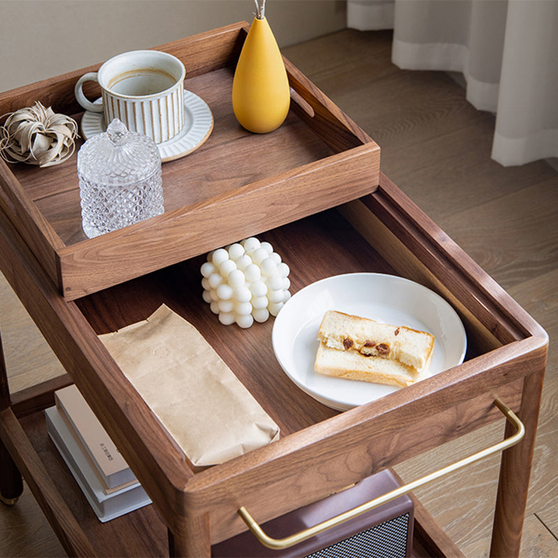 Modernistic Accent Side Table Solid Wood with Storage Living Room Double Tier