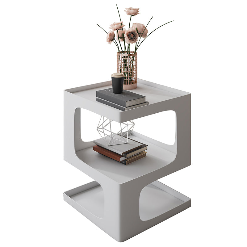 Contemporary Sofa Side Accent Table Metal Square with Storage Block Living Room