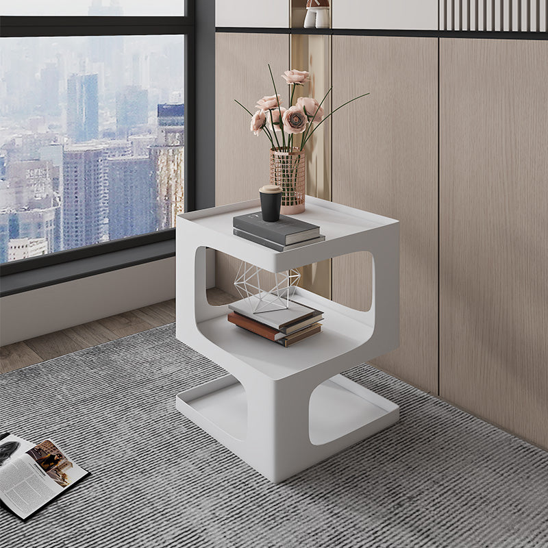 Contemporary Sofa Side Accent Table Metal Square with Storage Block Living Room