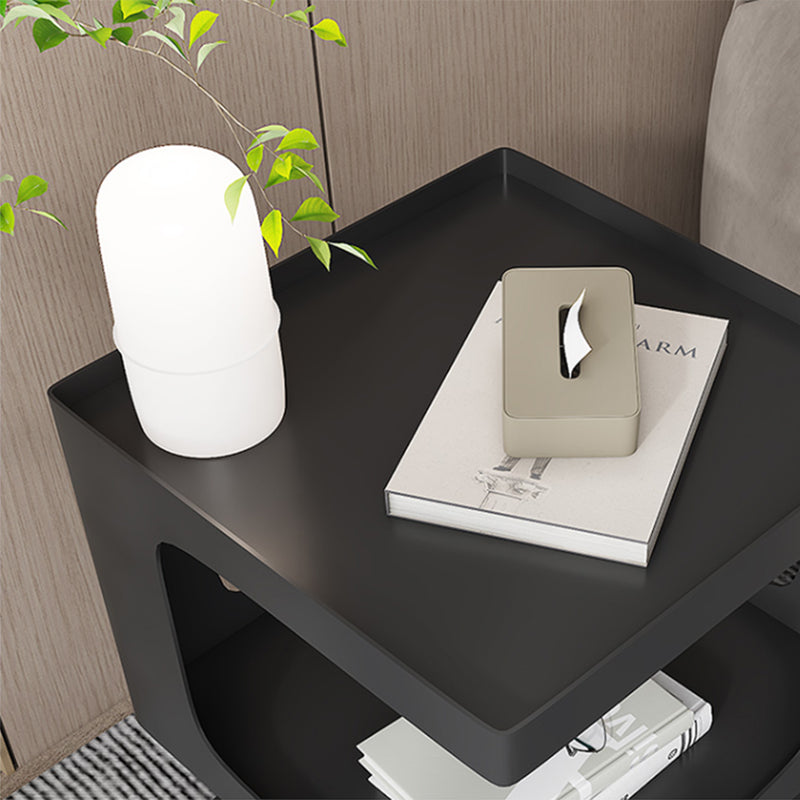 Contemporary Sofa Side Accent Table Metal Square with Storage Block Living Room